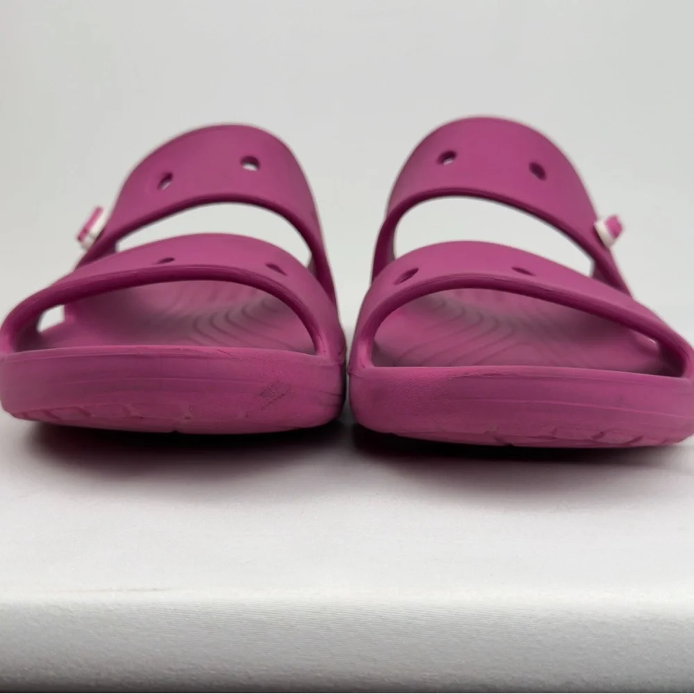 Crocs Pink Two-Strap Slide Sandals Sz M9 W11 Magenta Comfort Slip-On